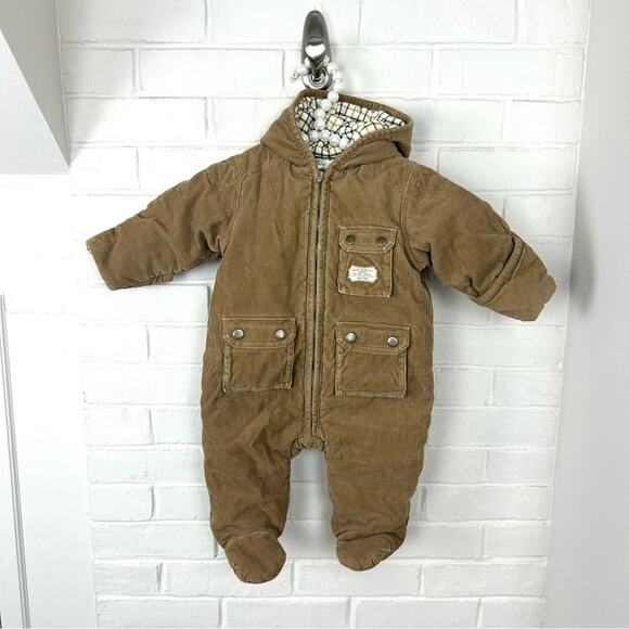 Ralph Lauren Baby Corduroy Plaid Flannel Lined Snow Bunting Size 6 MOS - Picture 1 of 14